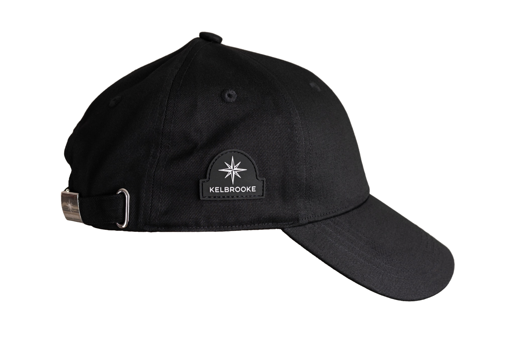 kelbrooke designer menswear uk black logo cap side view