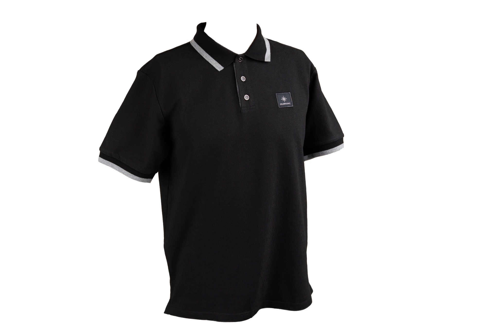 kelbrooke designer menswear uk black polo shirt angled front view